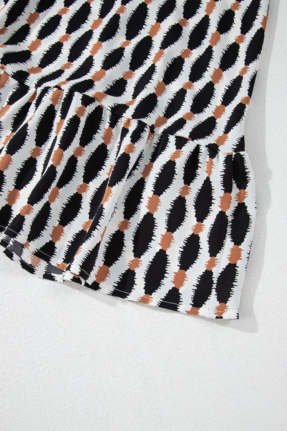 Geometric Print Collared V Neck Mini Dress