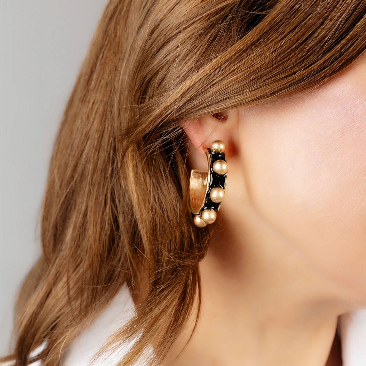 Jenna Chunky Enamel Studded Metal Hoop Earrings