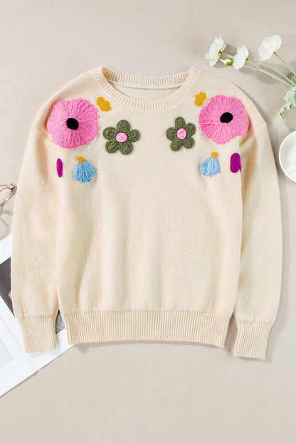 Plus Size Crochet Flower Pullover Knit Sweater