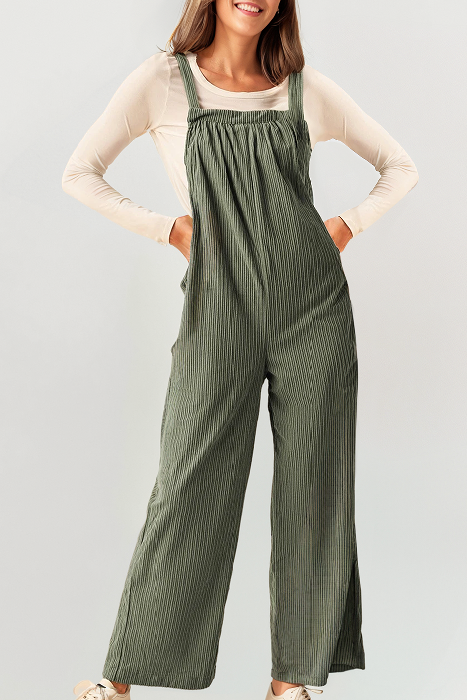 Corduroy Pocketed Wide Leg Loose Fit Overall (S-4X)