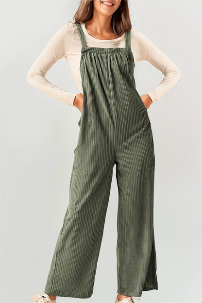 Corduroy Pocketed Wide Leg Loose Fit Overall (S-4X)