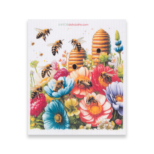 Swedish Dishcloth Bees and Spring Flowers