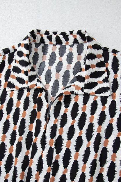 Geometric Print Collared V Neck Mini Dress