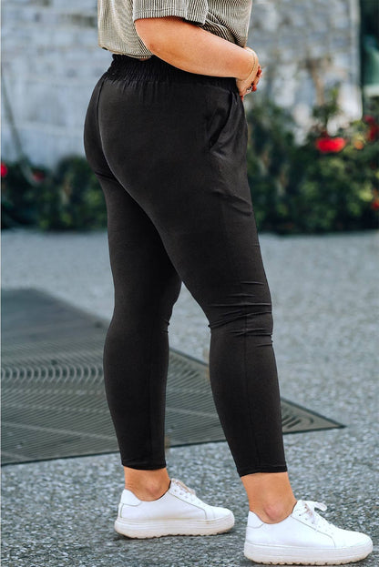 Plus Size Frill High Waist Pocketed Soft Pants