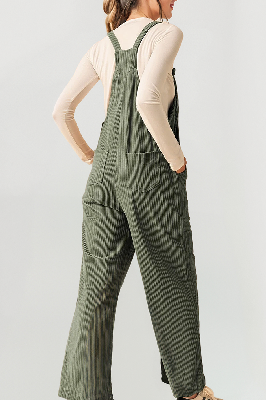 Corduroy Pocketed Wide Leg Loose Fit Overall (S-4X)