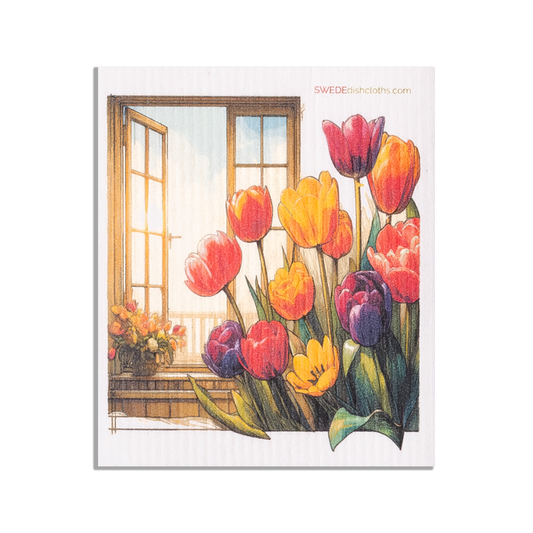 Swedish Dishcloth Tulips at Window