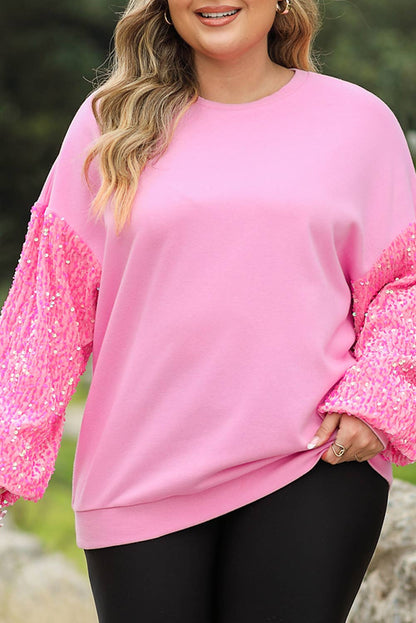 Plus Size Sequin Sleeve Drop Shoulder Sweatshirt