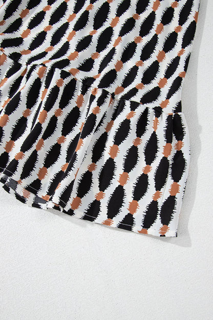 Geometric Print Collared V Neck Mini Dress