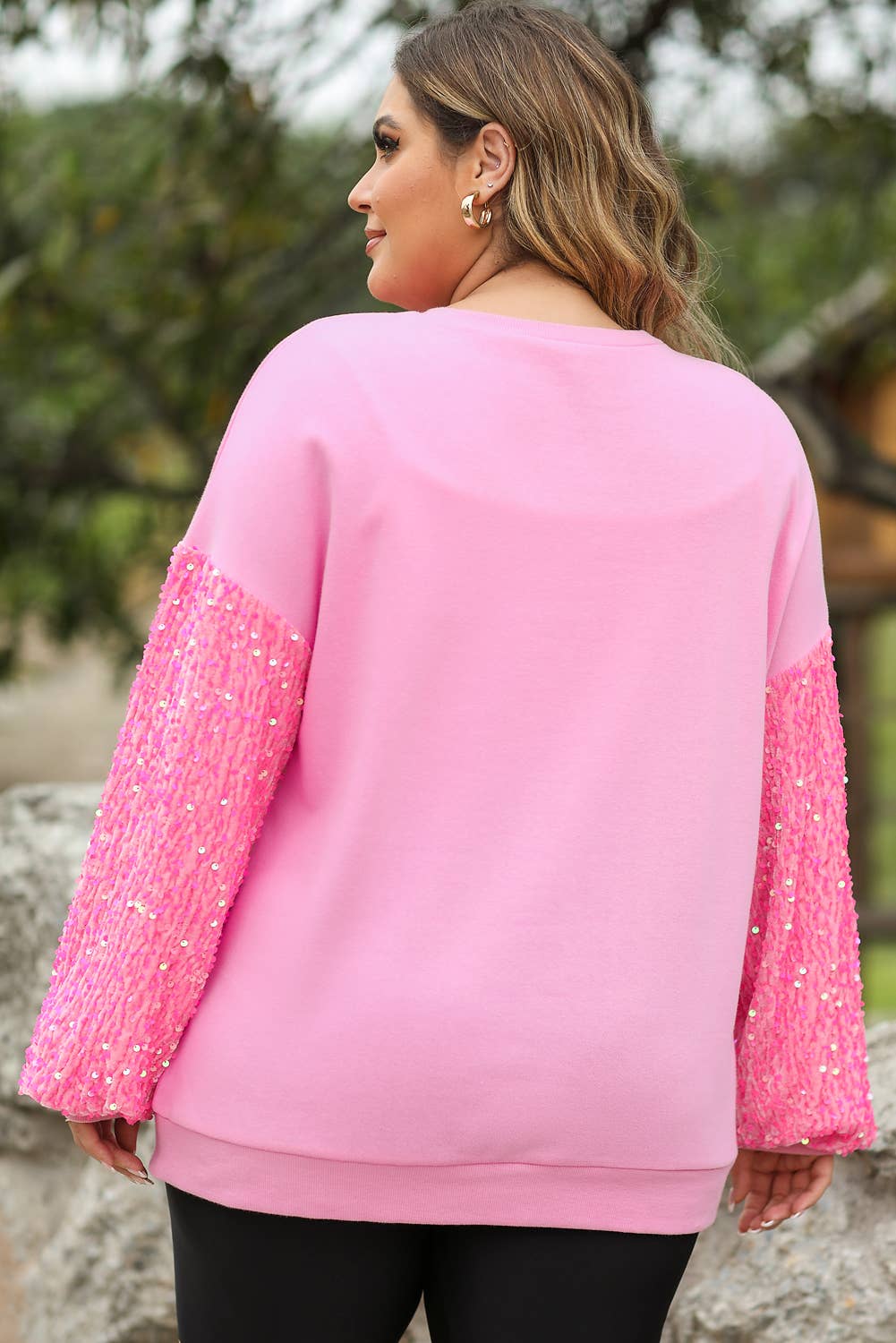 Plus Size Sequin Sleeve Drop Shoulder Sweatshirt