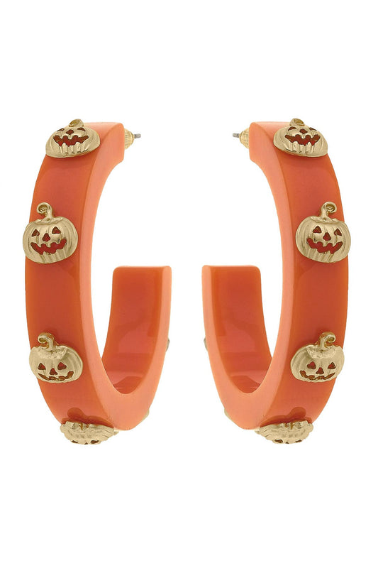 Jack-O'-Lantern Resin Hoop Earrings