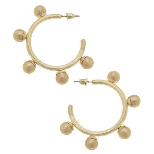 Allison Studded Metal Hoop Earrings - Satin Gold